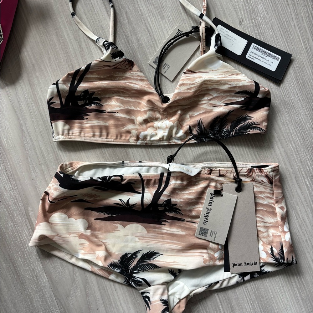 Palm Angels Floral Bikini in Cream and Black